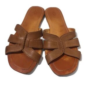 UGG Women's Tan Leather Cross Strap Sandals. Size 9.5.